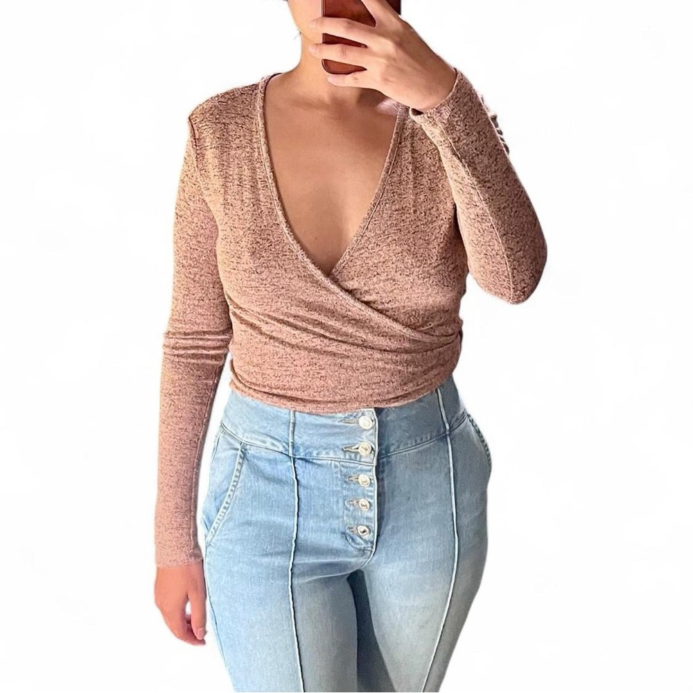 Adam Levine Beige Long Sleeve Wrap Top